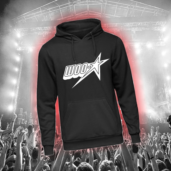 WOO-STAR HOODIE black with white print - Picture 1 of 3